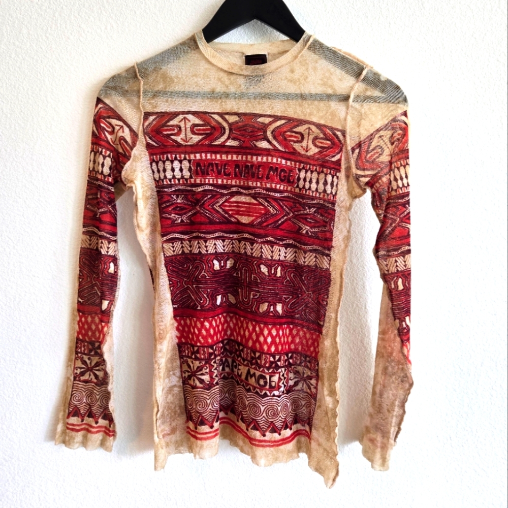 Jean Paul Gaultier Vintage 90s semi-sheer stretch mesh long-sleeve top